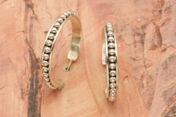 Navajo Artist Artie Yellowhorse Large Sterling Silver Hoop Earrings